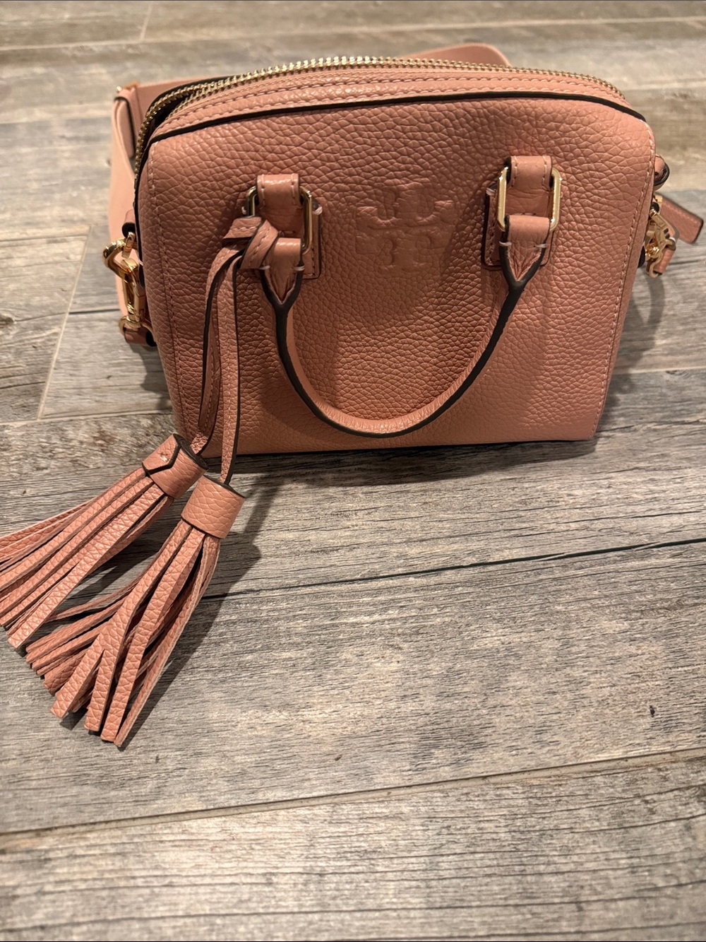Tory Burch Rose Pink Pebbled Leather Crossbody with Tassel